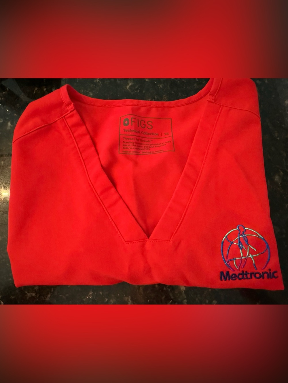Figs Women's Scrubs Cherry Red w/ Medtronic Emblem Casma Top XS Livingston Bot S